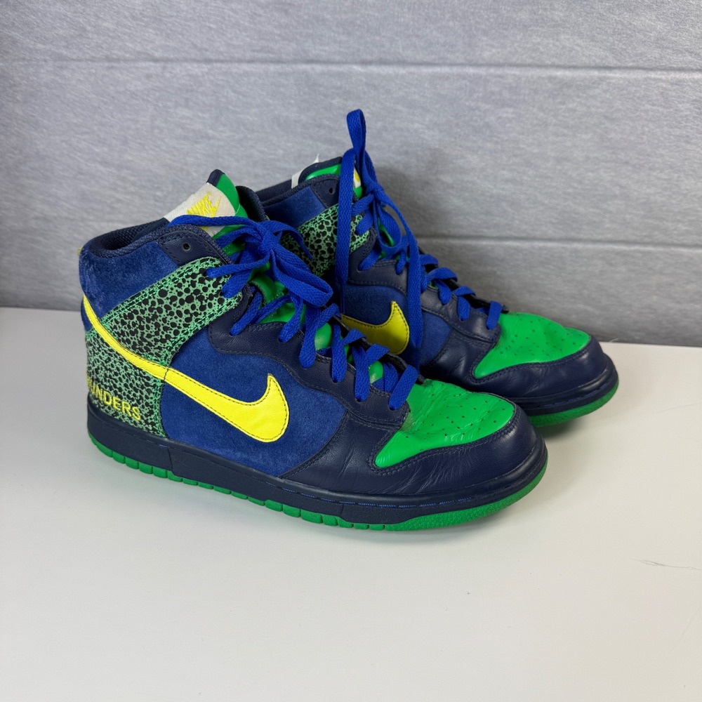 Nike Dunk High‎ iD Mens 9 Sneakers Blue Green Safari Crackle 2009 Custom Rare